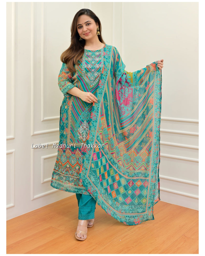 Rama Green Handwork Organza Suit