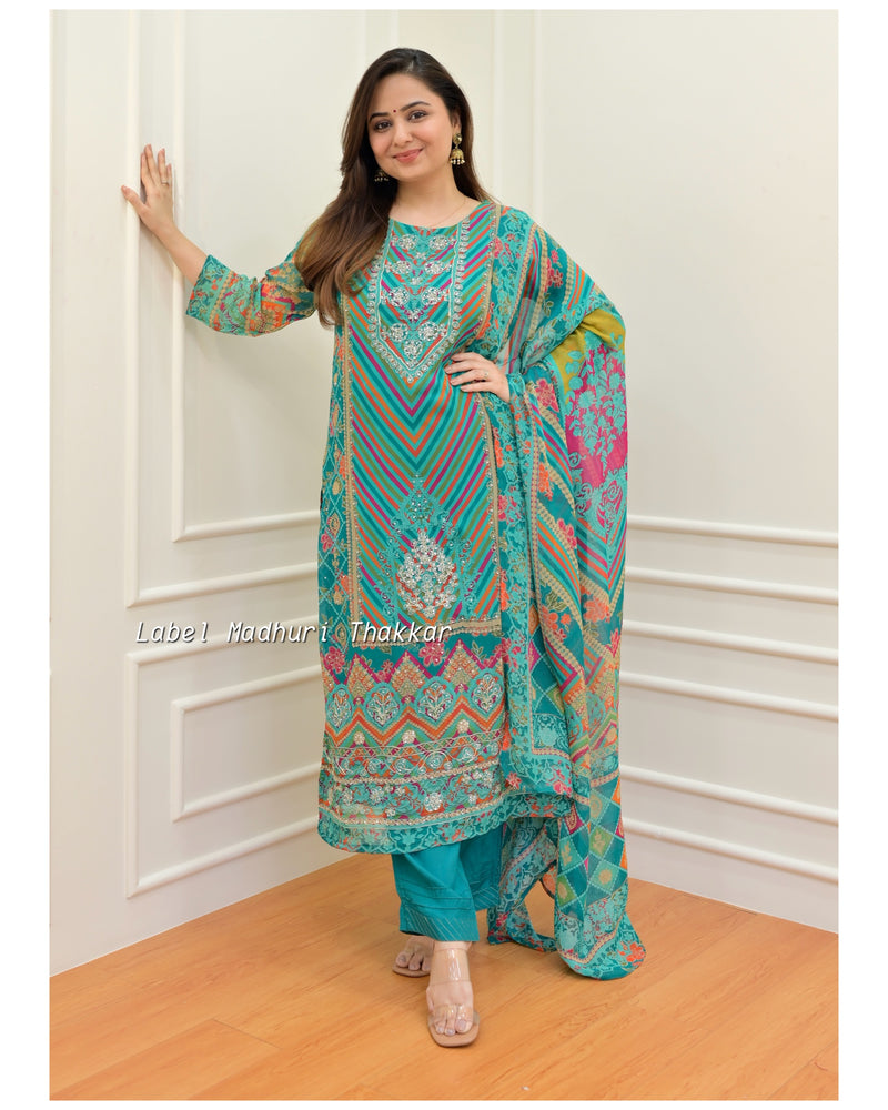 Rama Green Handwork Organza Suit