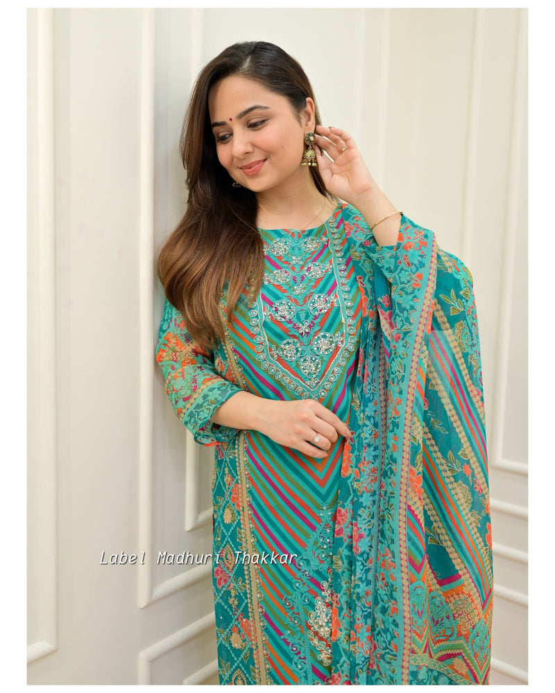 Rama Green Handwork Organza Suit