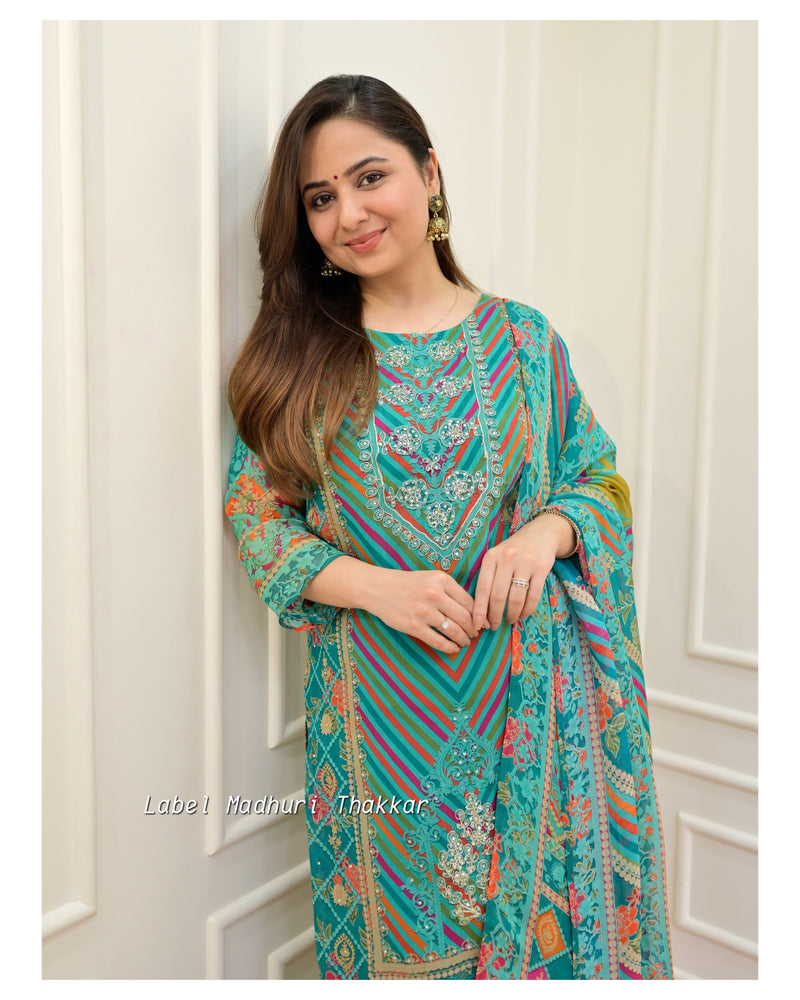 Rama Green Handwork Organza Suit