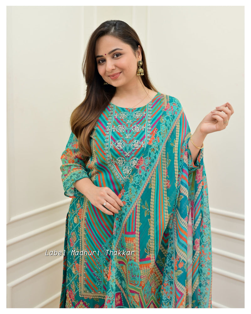 Rama Green Handwork Organza Suit