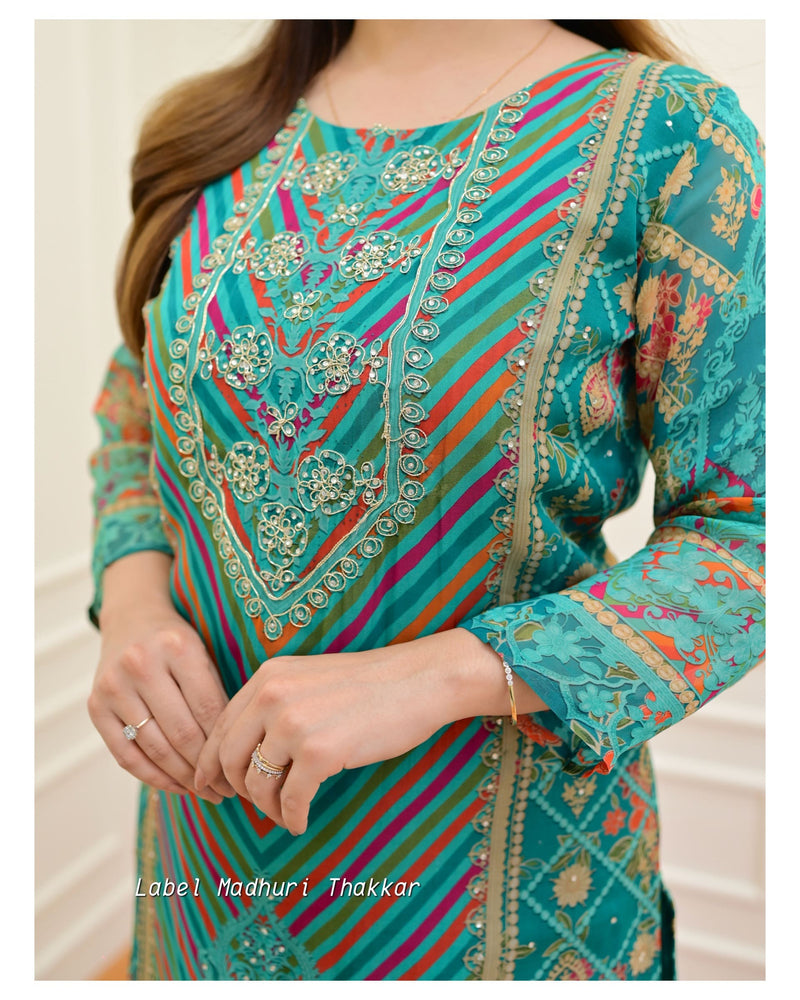 Rama Green Handwork Organza Suit