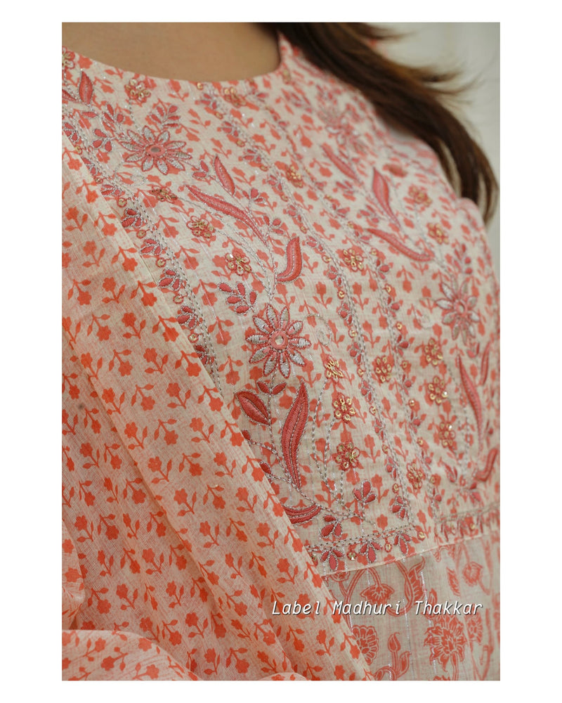 Peach Embroidered Cotton Suit