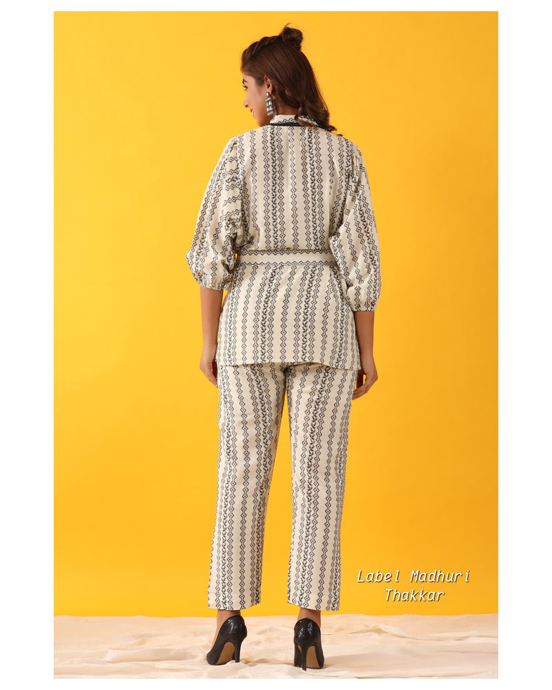 Ivory Black Digital Muslin Belt Co-ord