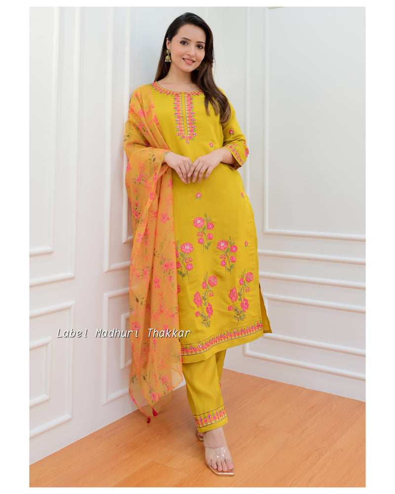 Mustard Yellow Threadwork Suit