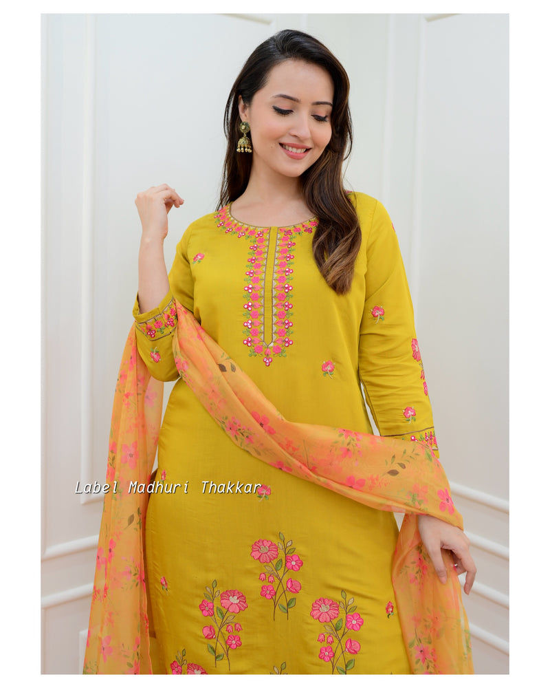 Mustard Yellow Threadwork Suit