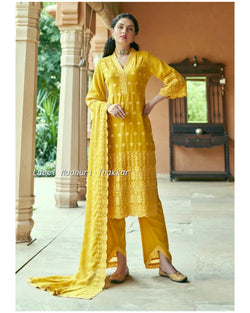Yellow Georgette Schiffli Suit