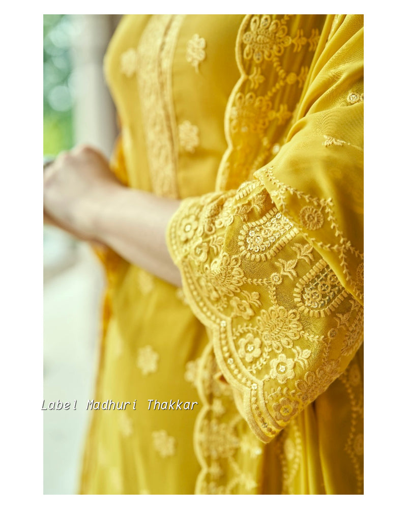 Yellow Georgette Schiffli Suit