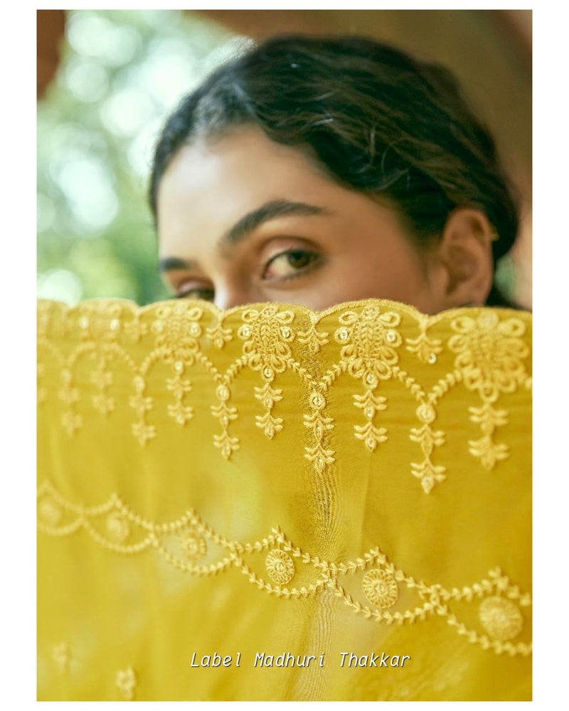 Yellow Georgette Schiffli Suit