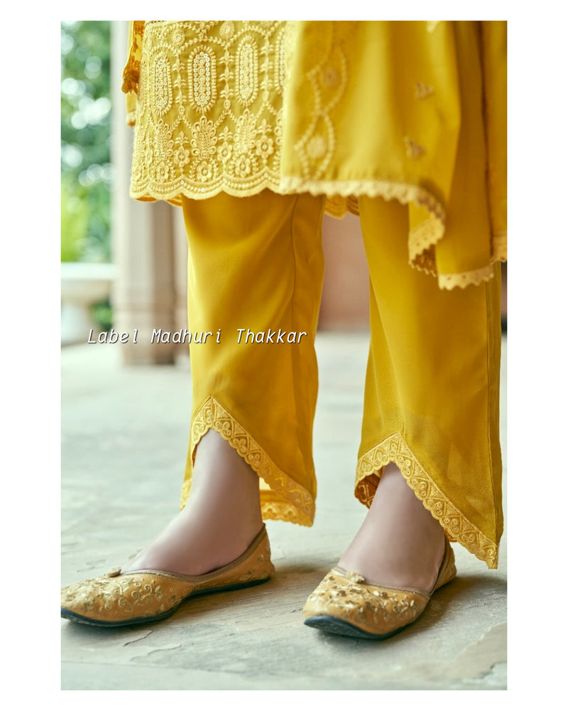 Yellow Georgette Schiffli Suit
