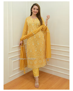 Yellow Lucknowi Chanderi Suit