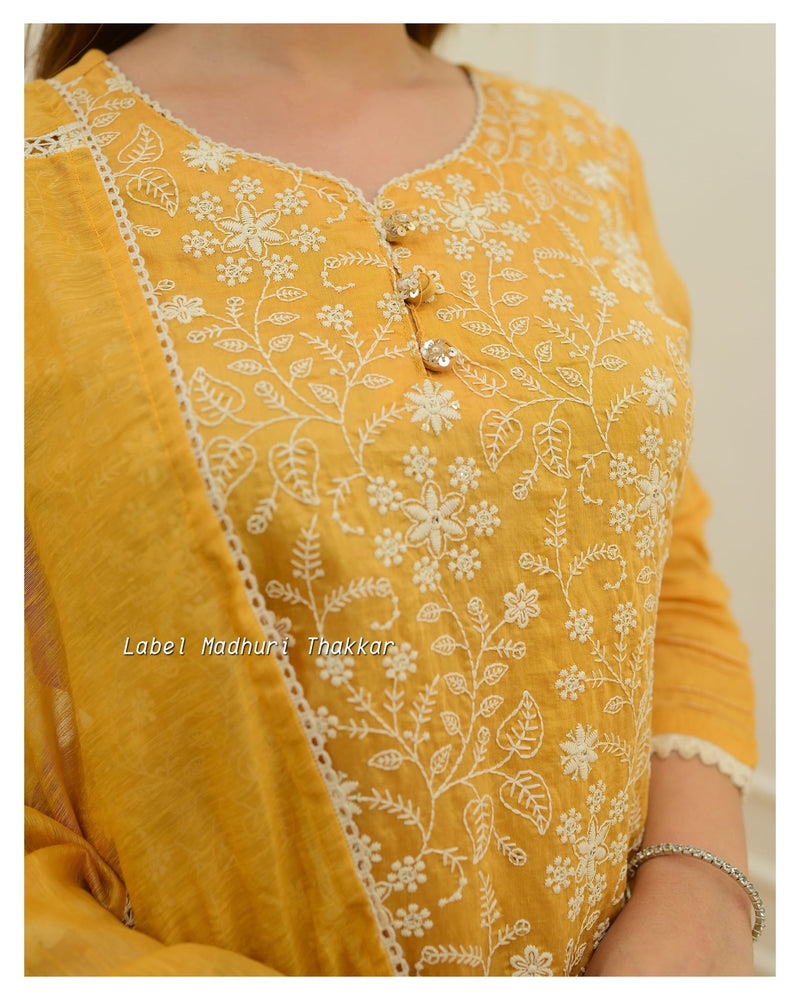 Yellow Lucknowi Chanderi Suit