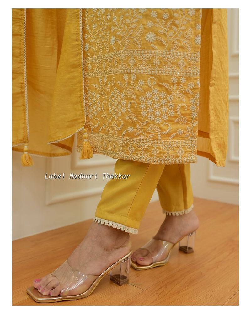 Yellow Lucknowi Chanderi Suit