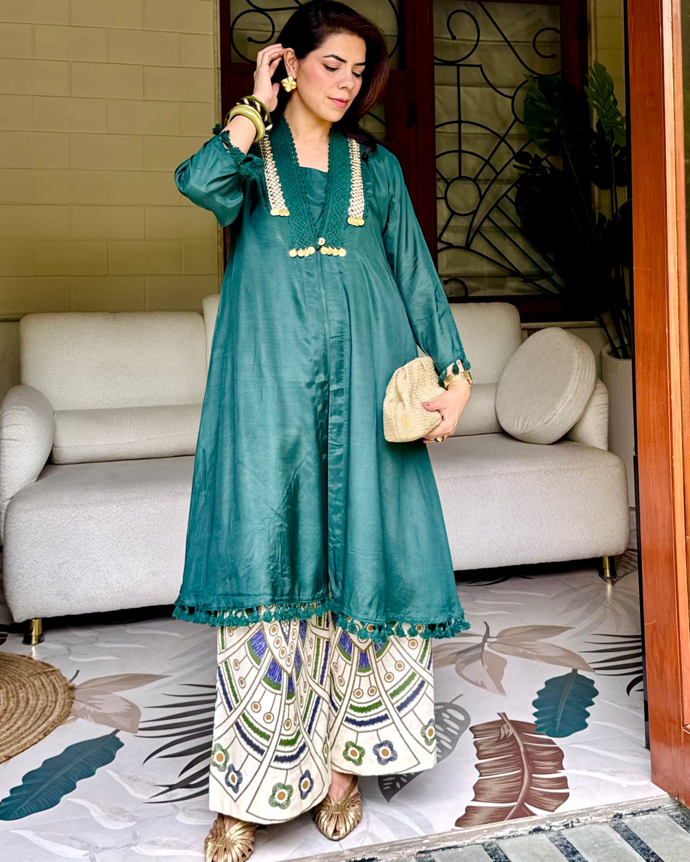 Emerald Muse Muslin Silk A Line Festive Kurta Set