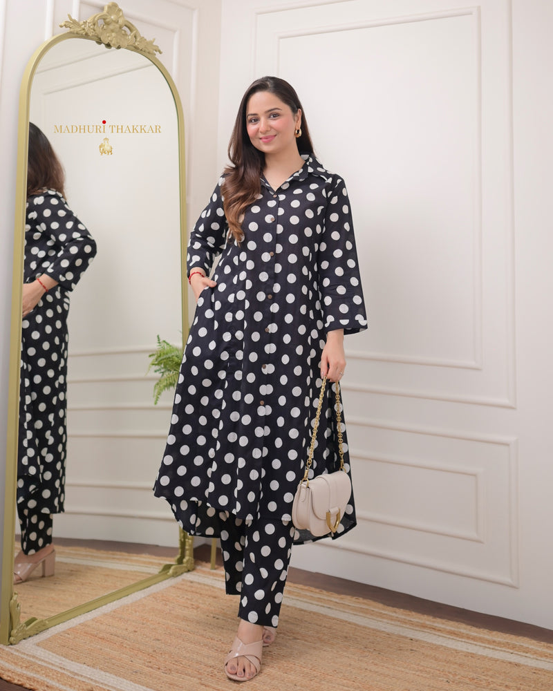 Black Polka Dots Cotton Co-ord
