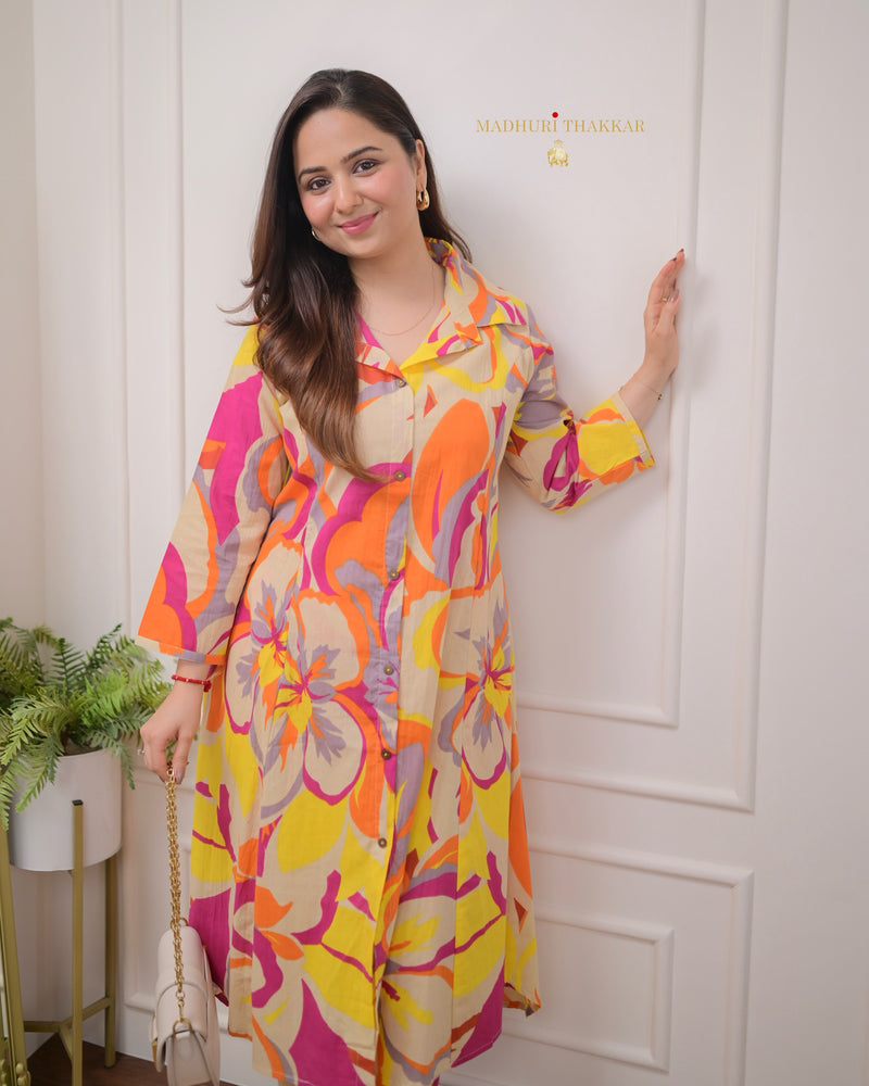 Ivory Orange Abstract Cotton Co-ord