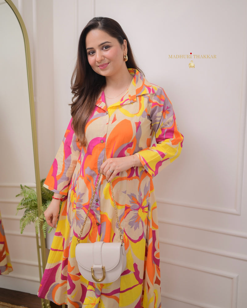 Ivory Orange Abstract Cotton Co-ord