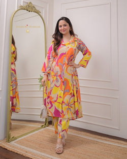Ivory Orange Abstract Cotton Co-ord