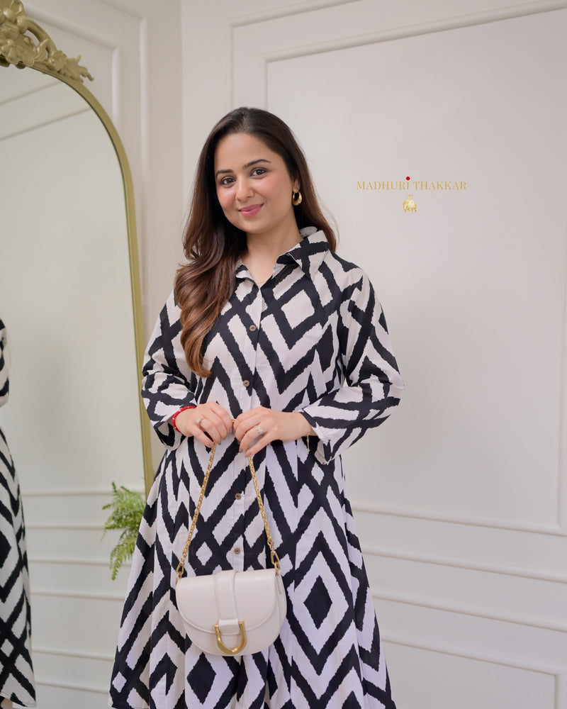 Black White Chevron Print Cotton Co-ord