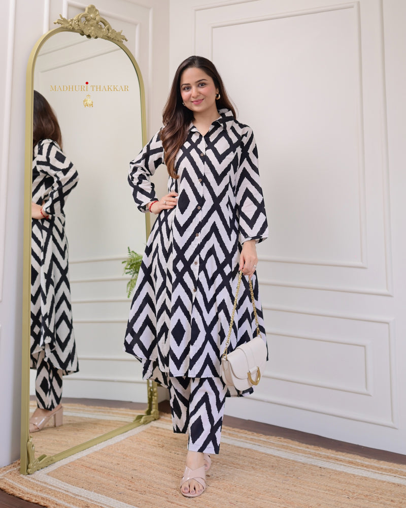 Black White Chevron Print Cotton Co-ord