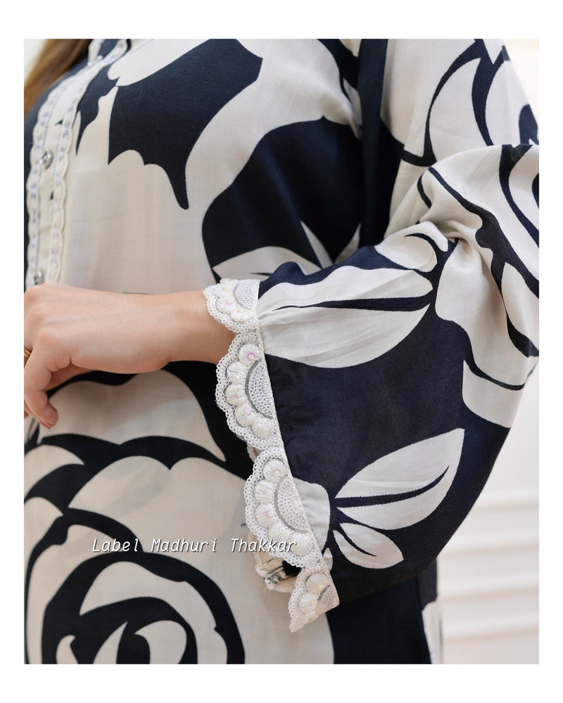 Black-Ivory Rose Print Muslin Co-ord