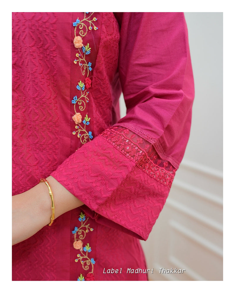 Rani Pink Cotton Thread Embroidered Suit