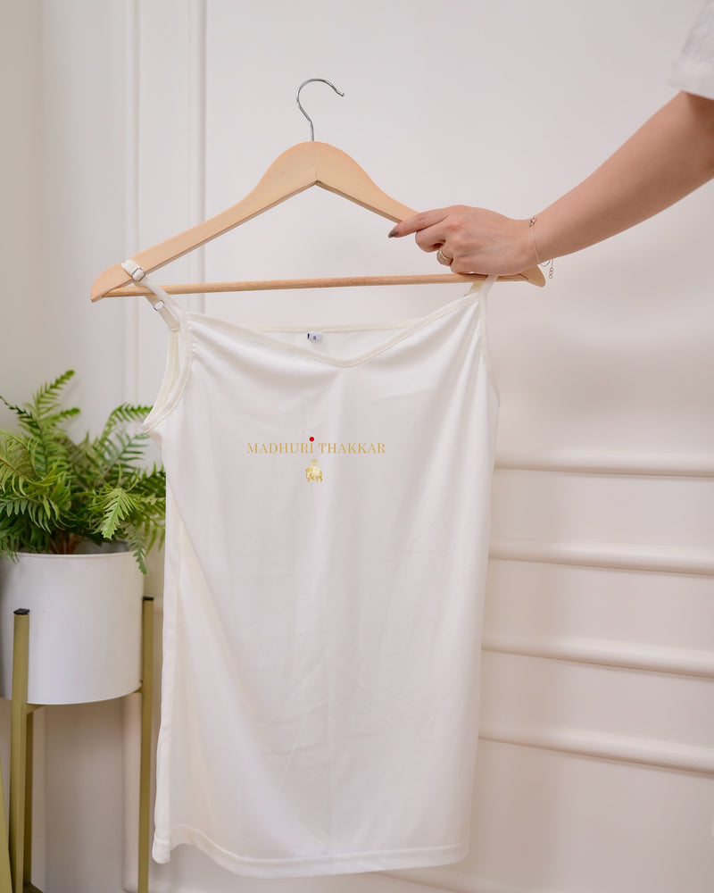 White Threadwork A Line Cotton Dress