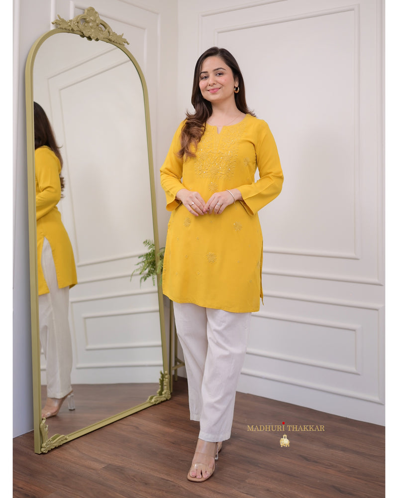 Yellow Chikankari Tunic