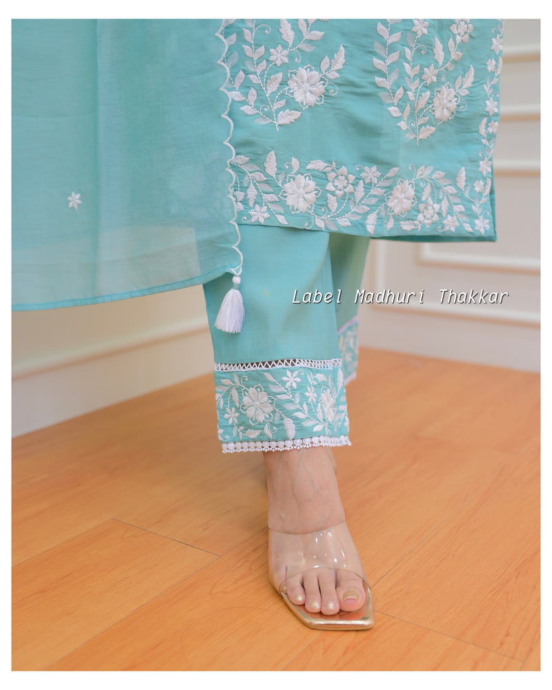 Turquoise Chikankari Mul Cotton Suit