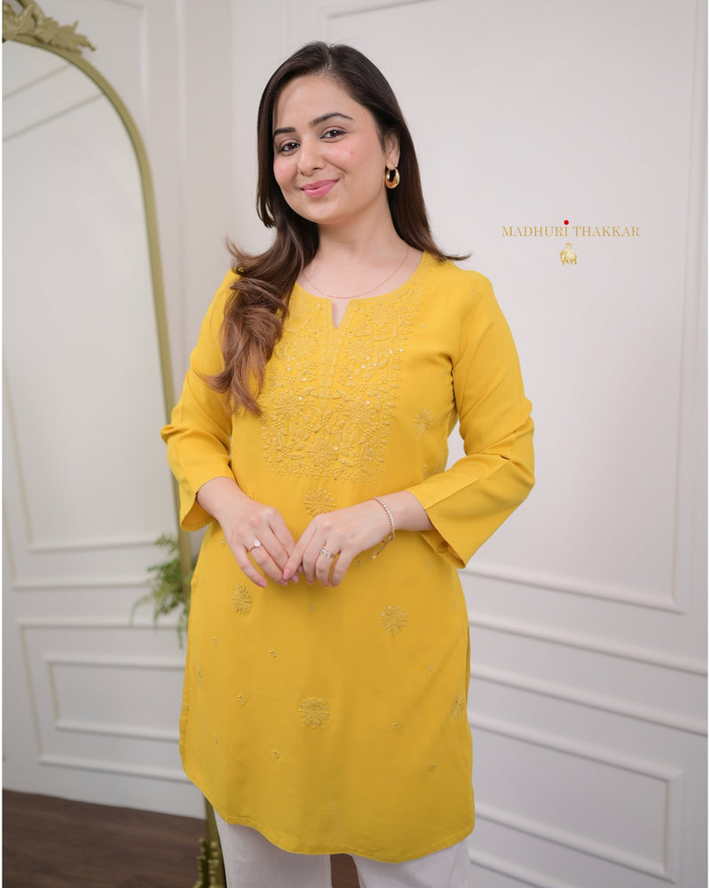 Yellow Chikankari Tunic