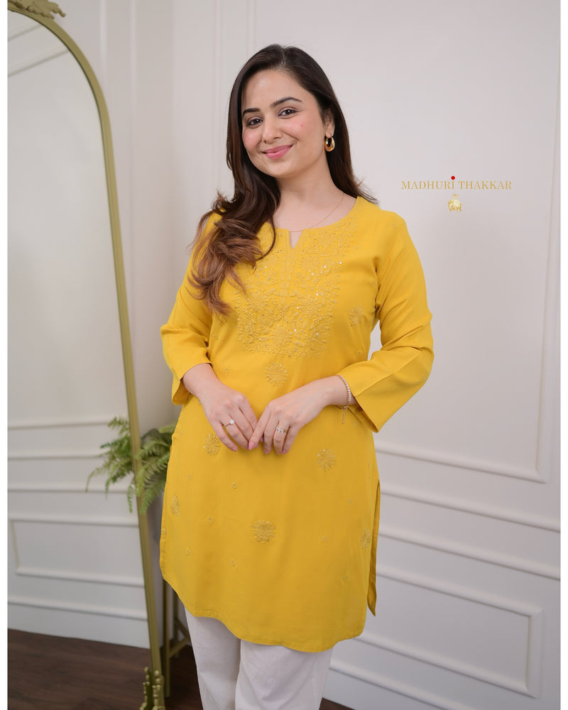 Yellow Chikankari Tunic