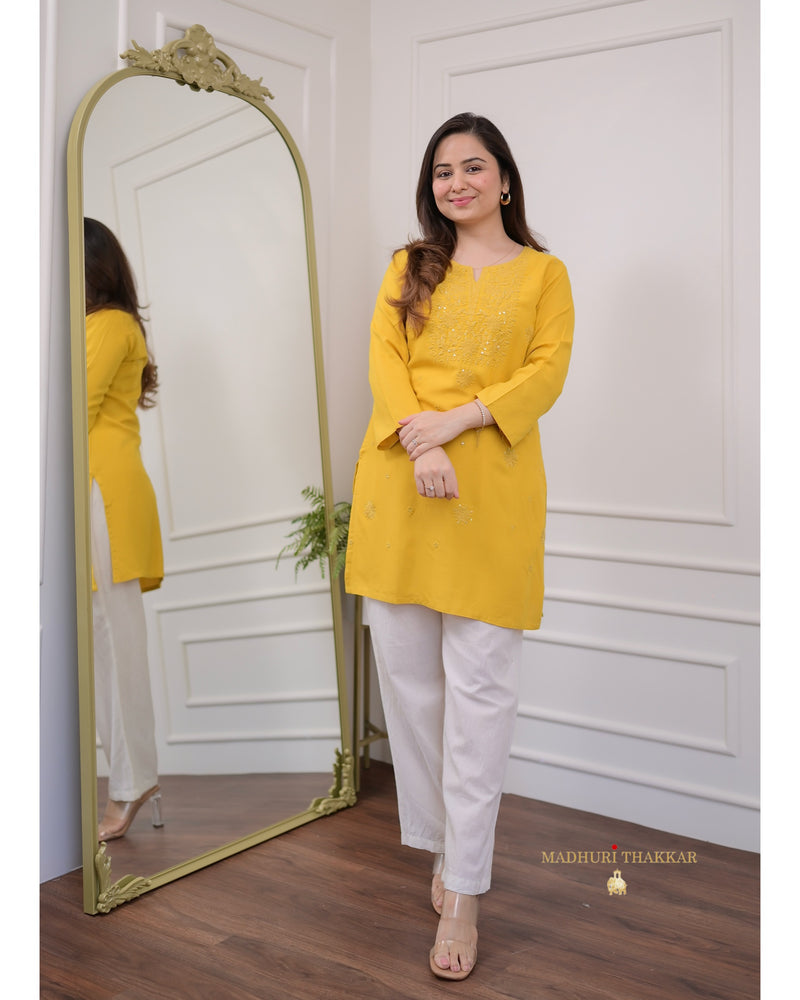 Yellow Chikankari Tunic