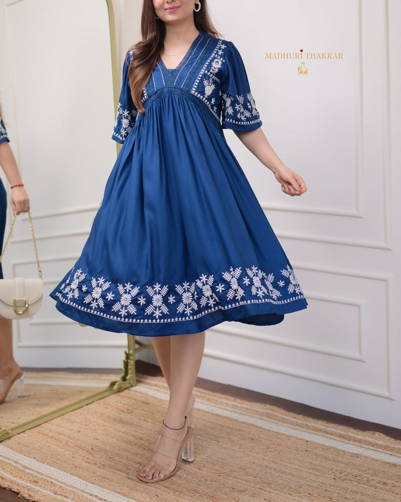 Navy Blue Thread Embroidered Dress