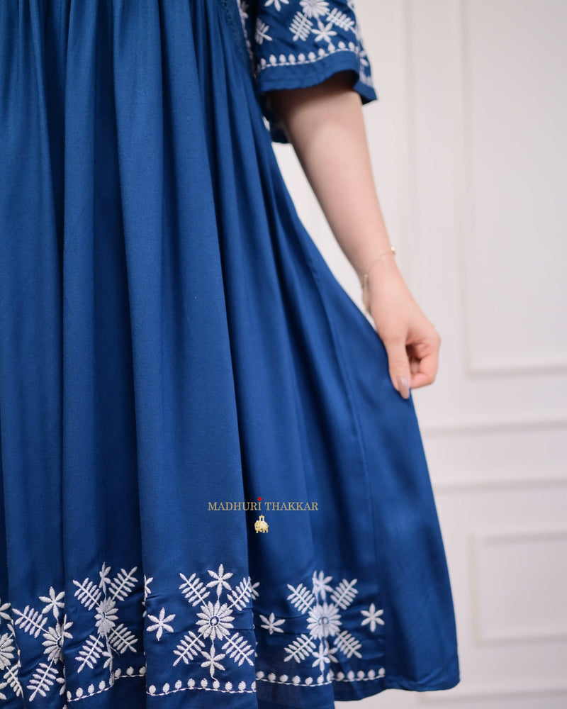 Navy Blue Thread Embroidered Dress