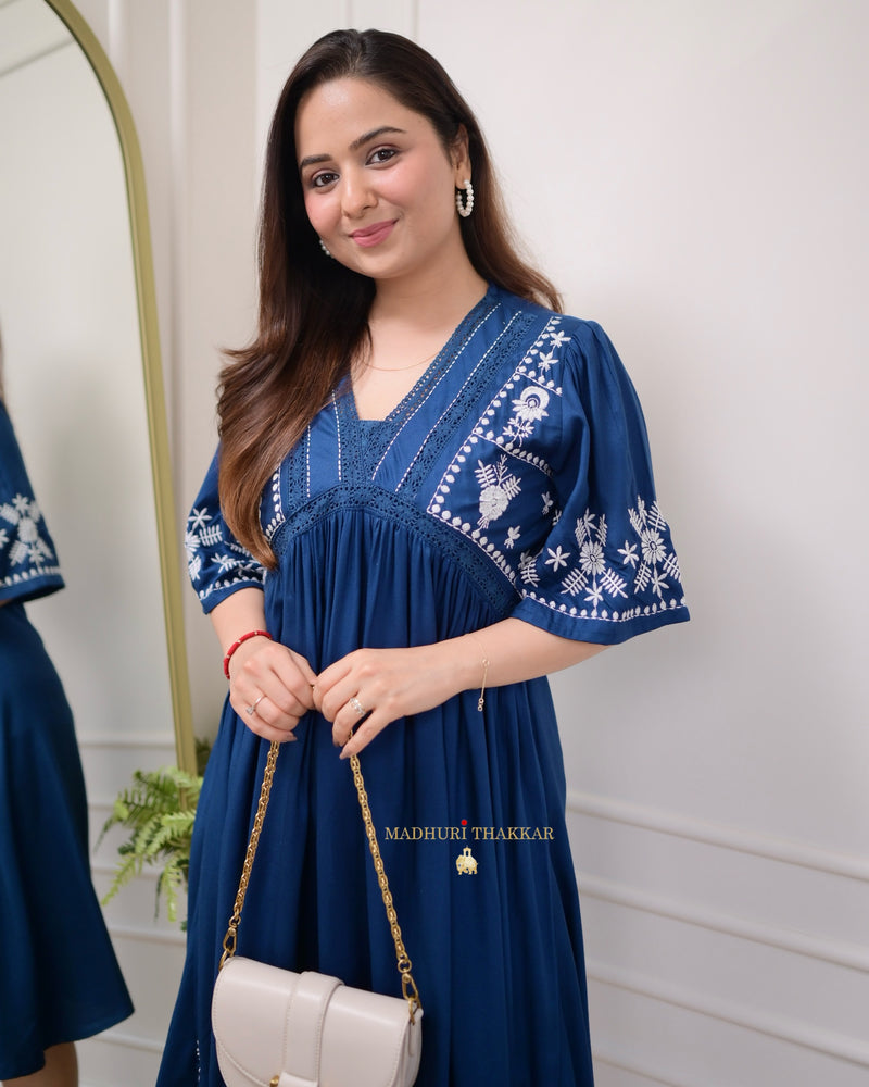 Navy Blue Thread Embroidered Dress