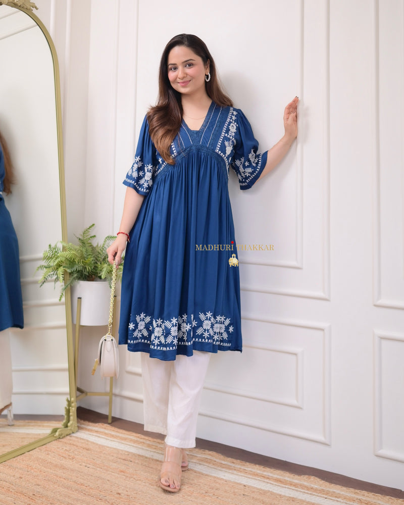 Navy Blue Thread Embroidered Dress