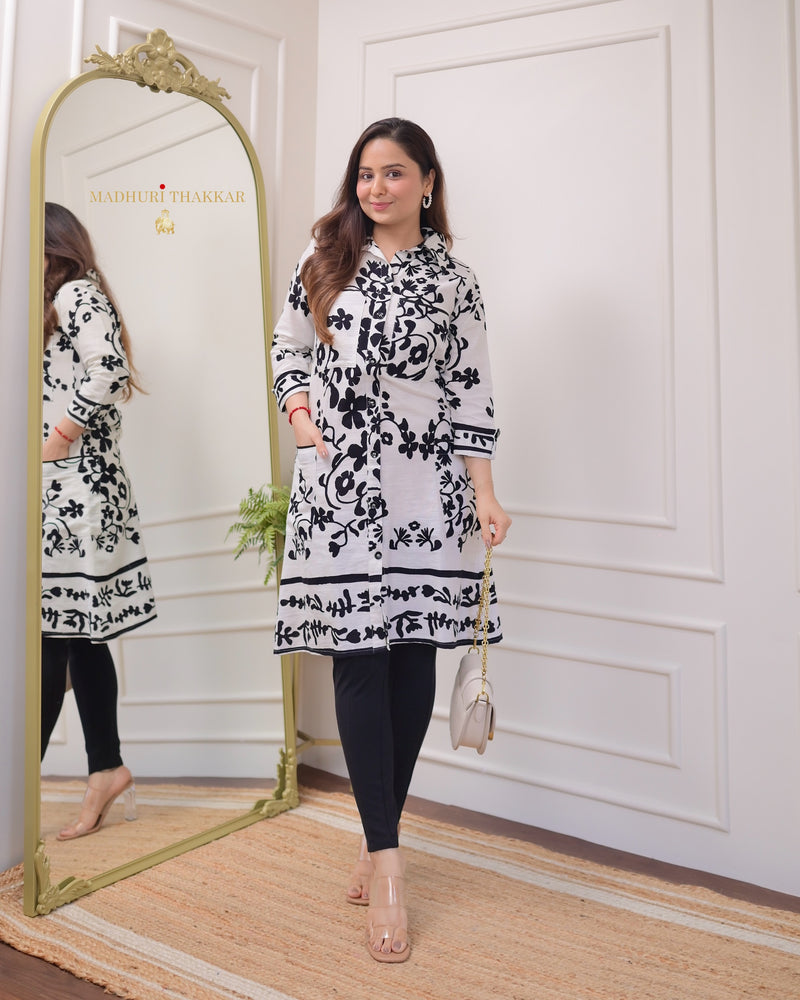 Black & White Floral Cotton Dress