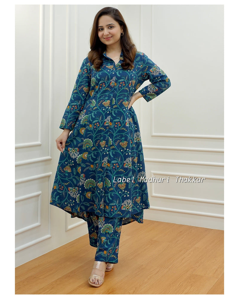 Navy Blue Vintage Floral Cotton Co-ord