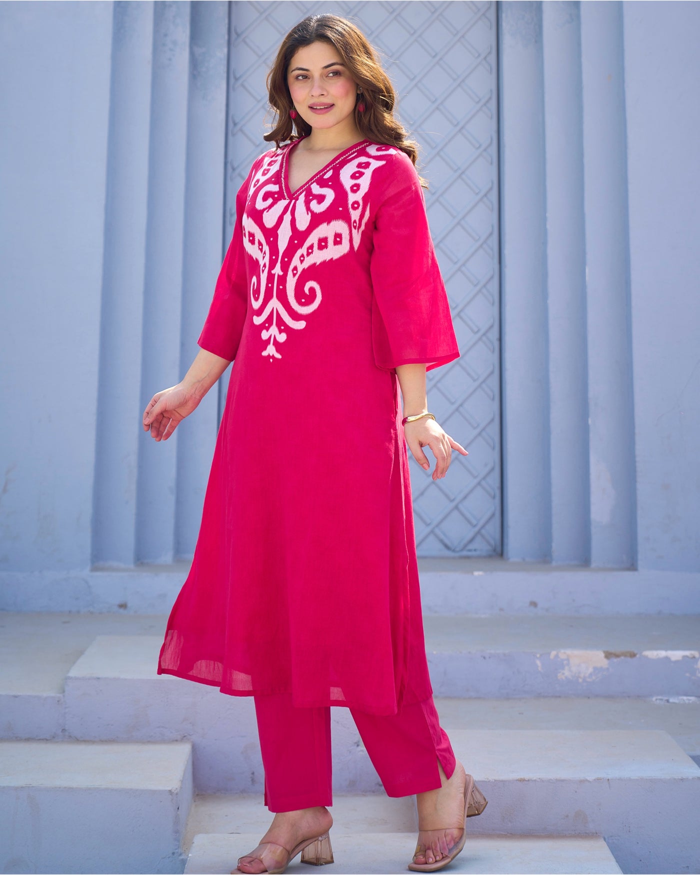 Noorani Pink Charm Mul Cotton A Line Kurta Set