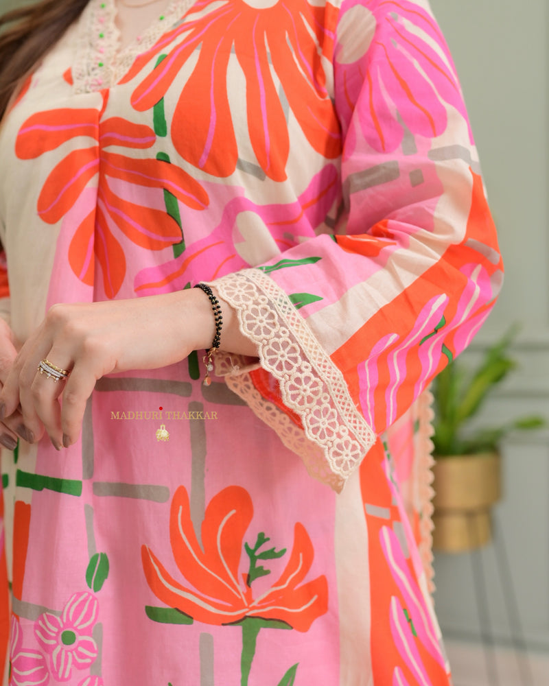 Peach Pink Aline Premium Cotton Suit