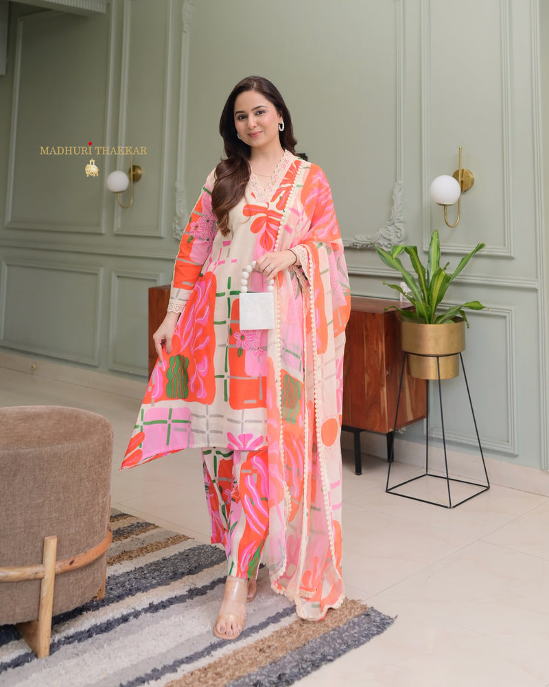 Peach Pink Aline Premium Cotton Suit