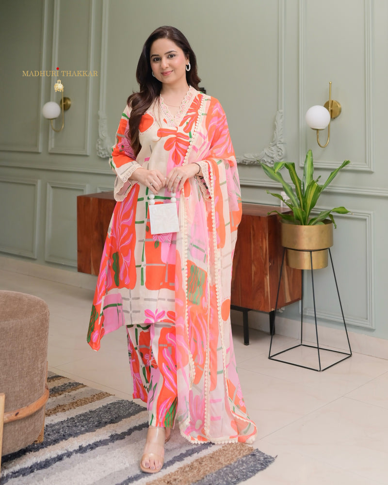 Peach Pink Aline Premium Cotton Suit