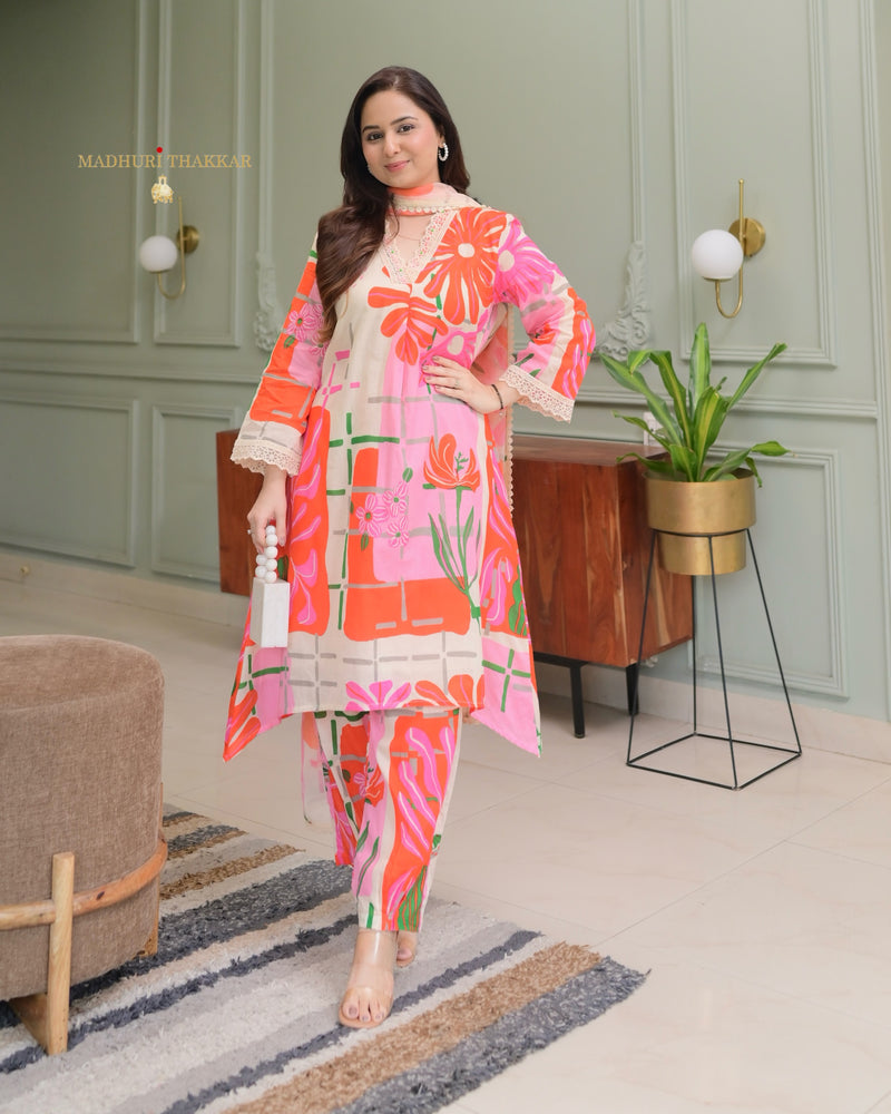 Peach Pink Aline Premium Cotton Suit