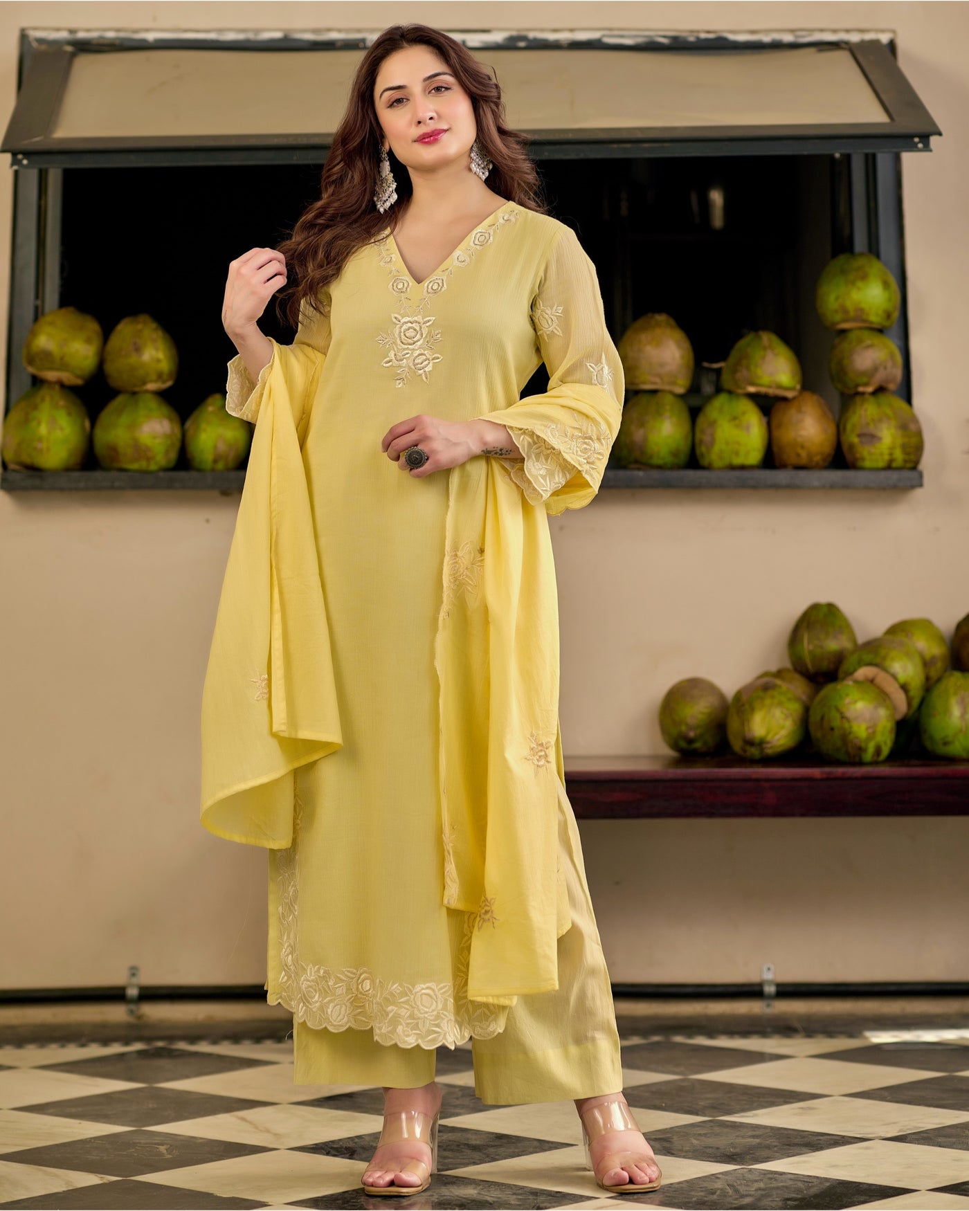 Buttercup Bloom Handwork Cotton A Line Suit