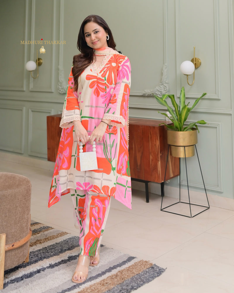Peach Pink Aline Premium Cotton Suit