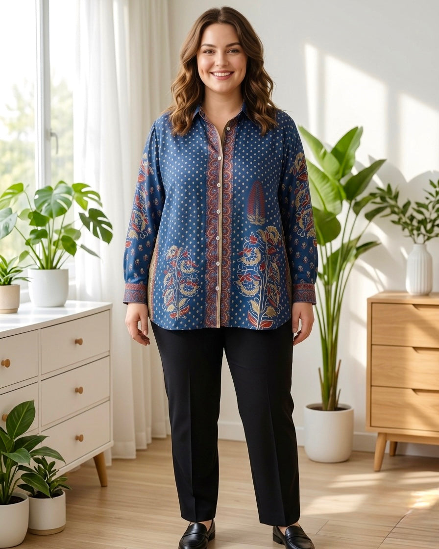 Sapphire Heritage Ajrakh Crepe Shirt