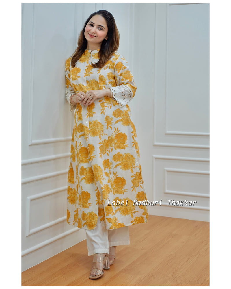 Farah (Kurti + Duppata) - Yellow Floral Georgette Anarkali Kurti with –  nawra