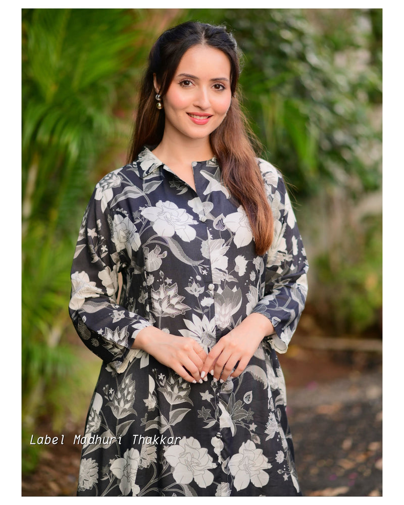 Black & Grey Floral Muslin Co-ord