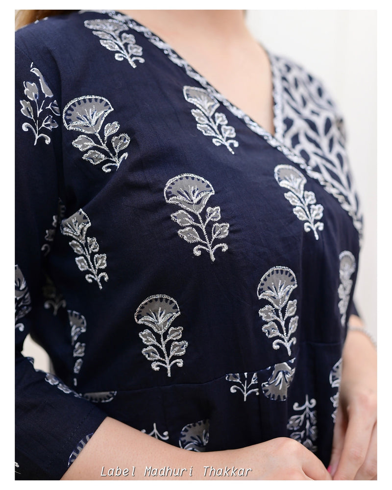 Black - Grey Angarkha Cotton Suit