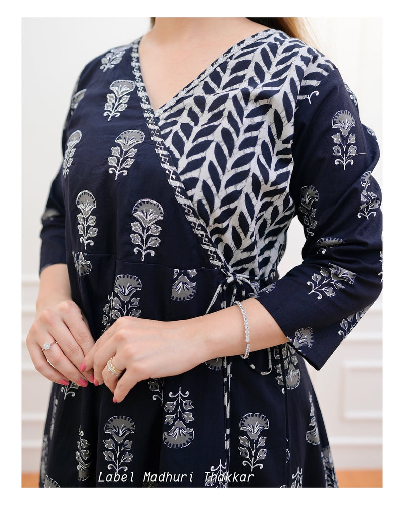 Black - Grey Angarkha Cotton Suit